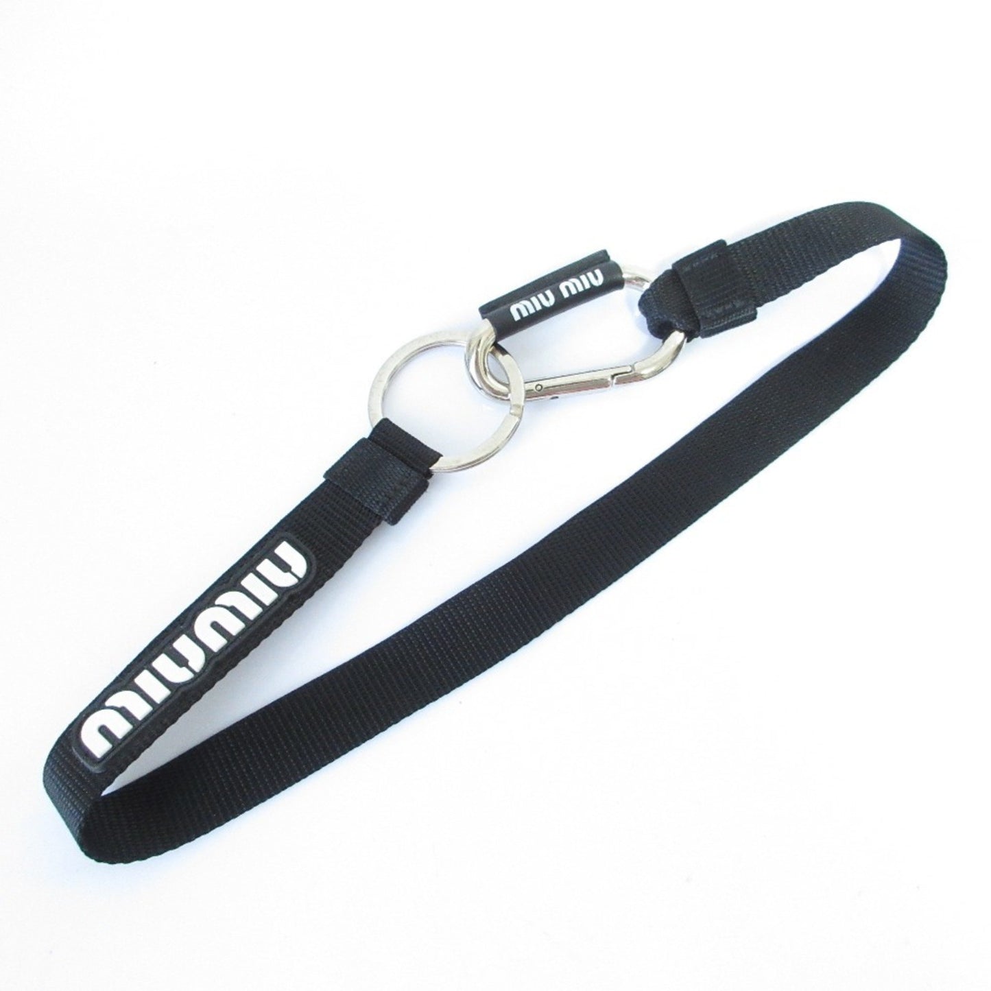 Miu Miu Miu Trick Carabiner Shoulder Strap Keychain In Black