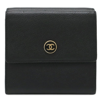 Chanel Coco Button Tri-Fold W Wallet Double Leather Black A20902