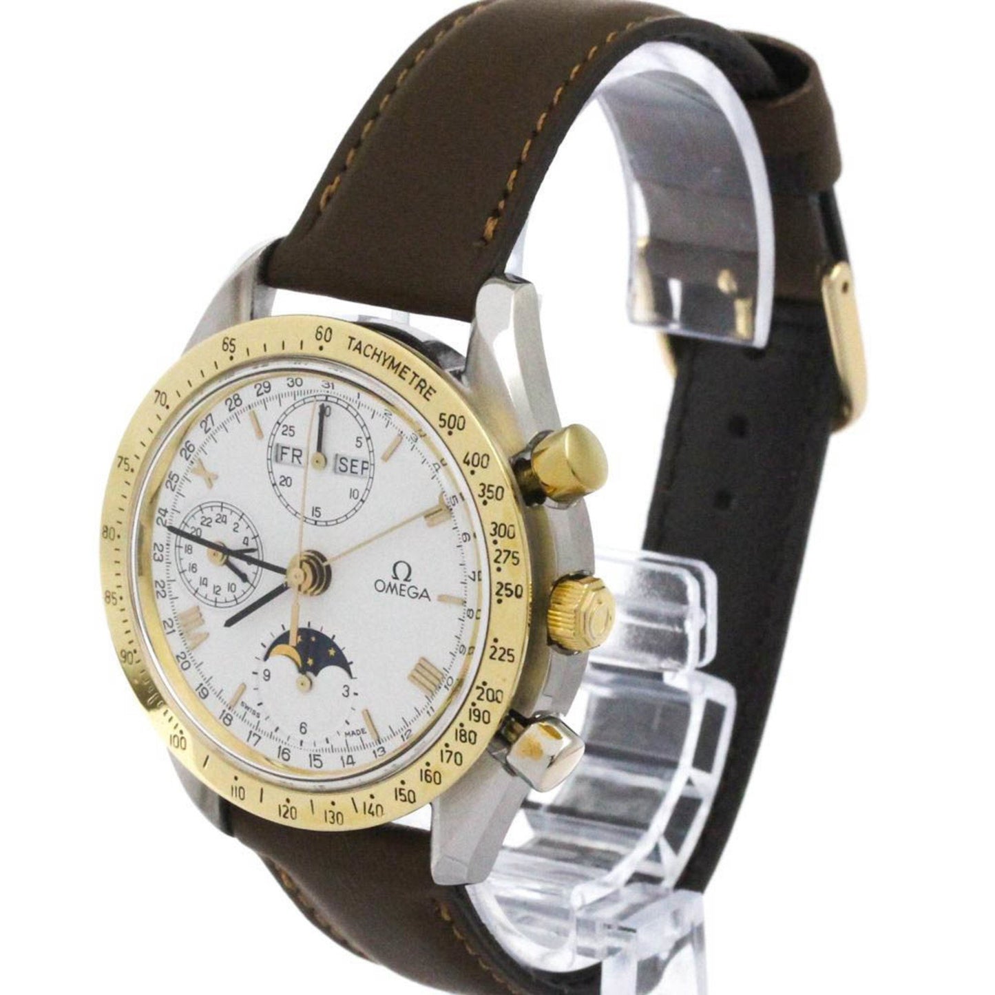 Omega Speedmaster Triple Date Moonphase 18K Gold Watch 175.0034 Polished