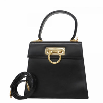 Salvatore Ferragamo Gancini Leather Handbag In Black