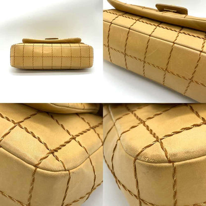 Chanel Wild Stitch Chocolate Bar Chain Shoulder Lambskin Bag Beige