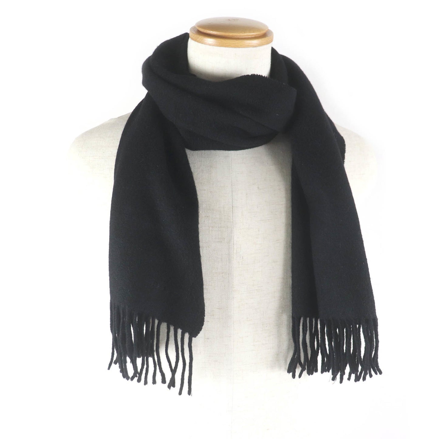 Hermes 100% Cashmere Logo Embroidery Fringe Scarf/Shawl In Black