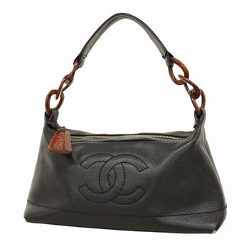 Chanel Shoulder Bag Caviar Skin Black Champagne