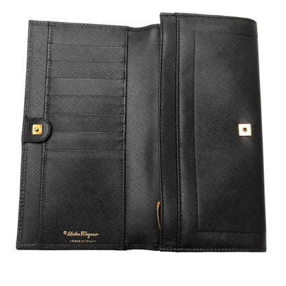 Salvatore Ferragamo Long Wallet Black Leather