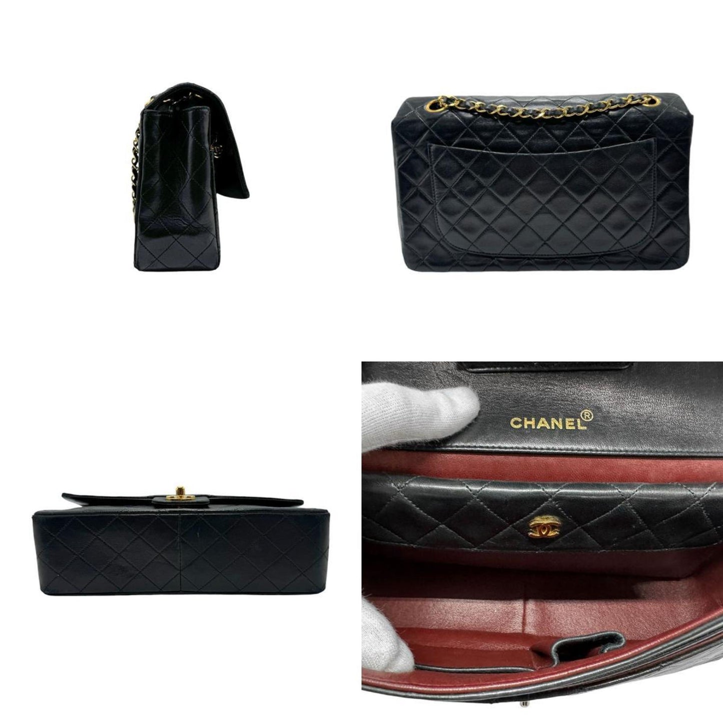 Chanel Shoulder Bag Lambskin Black Gold