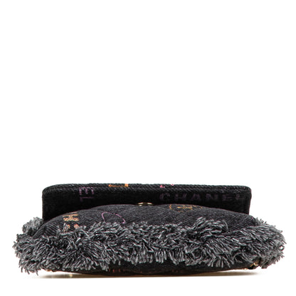 Chanel Matelasse Coco Mark Fringe Crossbody Chain Shoulder Bag Pochette In Black