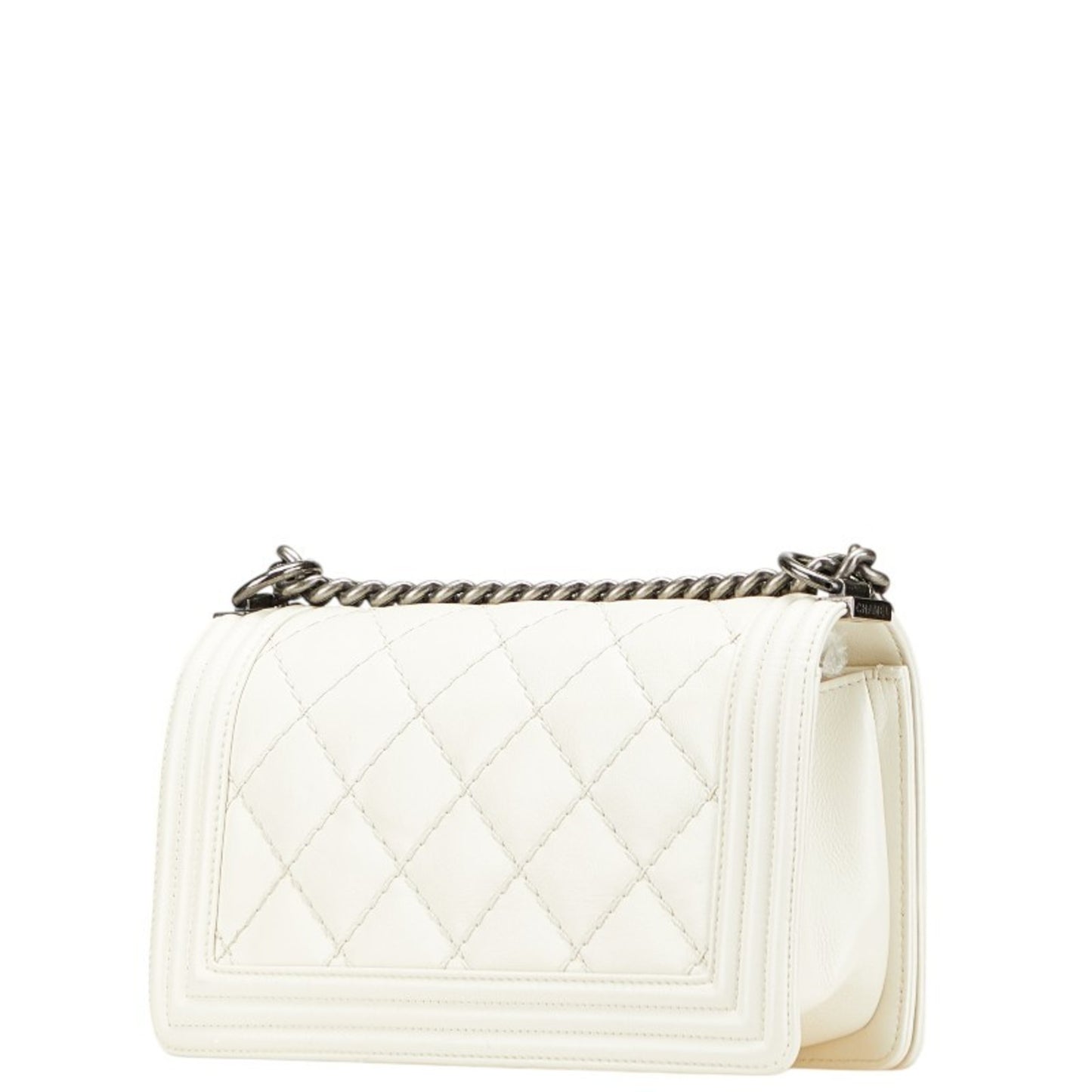 Chanel Matelasse Boy Chanel Coco Mark Chain Shoulder Bag White Leather
