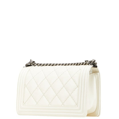 Chanel Matelasse Boy Chanel Coco Mark Chain Shoulder Bag White Leather