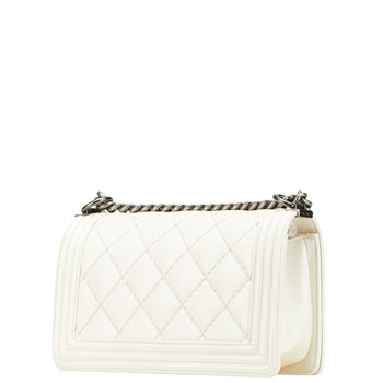 Chanel Matelasse Boy Chanel Coco Mark Chain Shoulder Bag White Leather