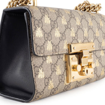 Gucci Bee Gg Supreme Leather Padlock Chain Shoulder Bag