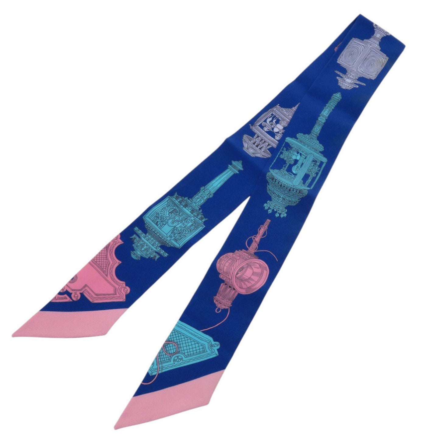 Herms Twilly Merveilleuses Lanternes Silk Blue Scarf Muffler 0819 Hermes