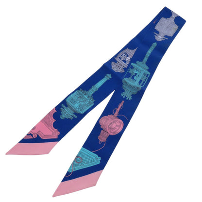 Herms Twilly Merveilleuses Lanternes Silk Blue Scarf Muffler 0819 Hermes