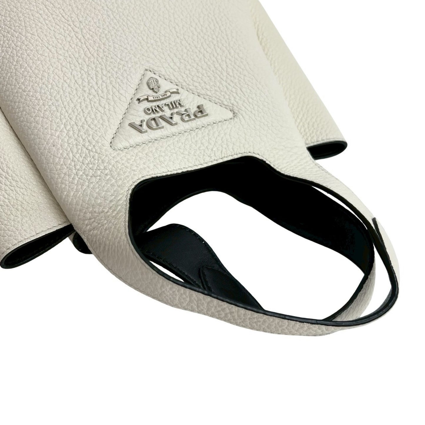 Prada Triangle Logo Leather Handbag Mini Tote Bag White 42786