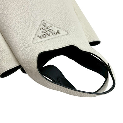 Prada Triangle Logo Leather Handbag Mini Tote Bag White 42786