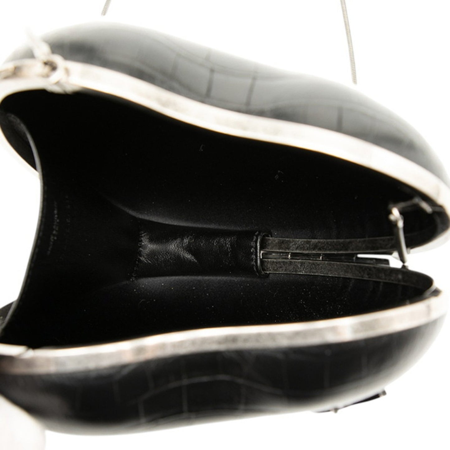 Saint Laurent Ysl Logo Heart-Shaped Crocodile Embossed Love Box Shoulder Bag 466212 Black Leather