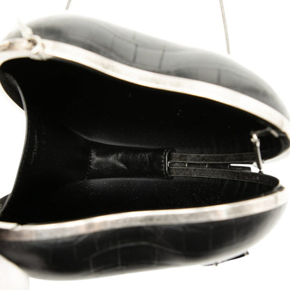 Saint Laurent Ysl Logo Heart-Shaped Crocodile Embossed Love Box Shoulder Bag 466212 Black Leather