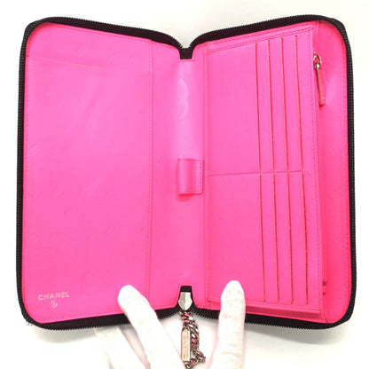 Chanel A26710 Cambon Line Zip Around Long Wallet Black X Pink