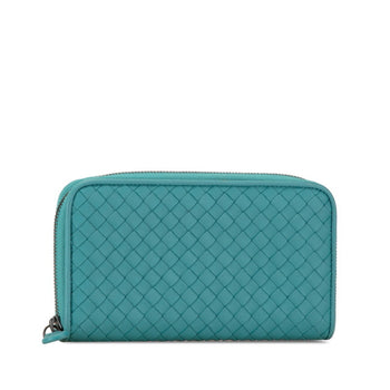 Bottega Veneta Intrecciato Round Zip Long Wallet Emerald Green Leather
