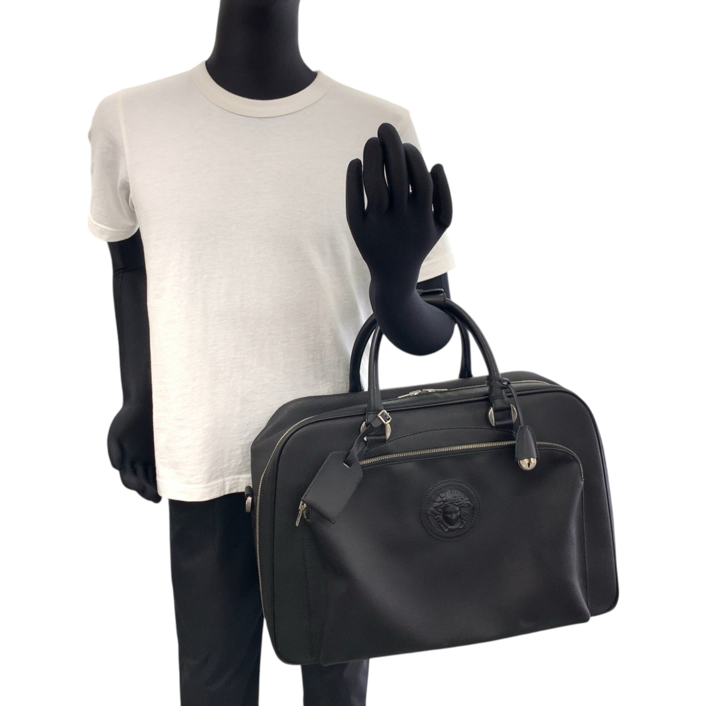 Gianni Versace Medusa Black Leather Boston Bag