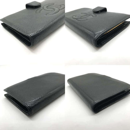 Chanel Caviar Skin Leather Bi-Fold Long Wallet Black