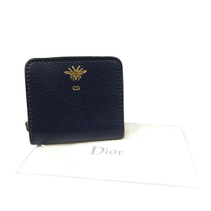 Christian Dior Bee Leather Navy Bi-Fold Wallet 1128