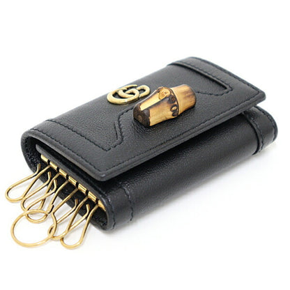 Gucci Diana Key Case Black 658636 Bamboo Leather Double G 6-Ring Unused F-04720