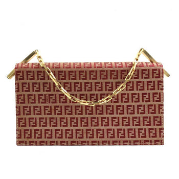 Fendi Handbag Zucchino Canvas Metal Beige Red Gold