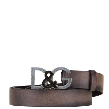 Dolce & Gabbana Logo Buckle Belt Bc3735 Gray/Black Leather
