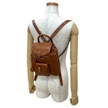 Gucci Old Gucci Bamboo Turnlock Leather Mini Rucksack/Daypack Brown 434-3