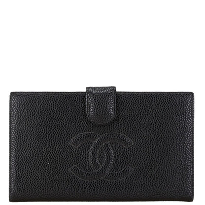 Chanel Coco Mark Long Wallet Black Caviar Skin