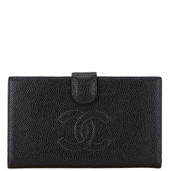 Chanel Coco Mark Long Wallet Black Caviar Skin