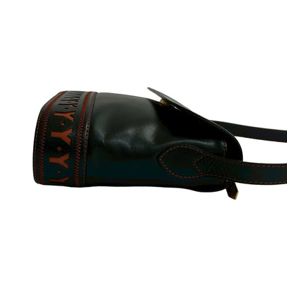 Yves Saint Laurent Perforated Cutout Leather Shoulder Bag Black/Brown 33294