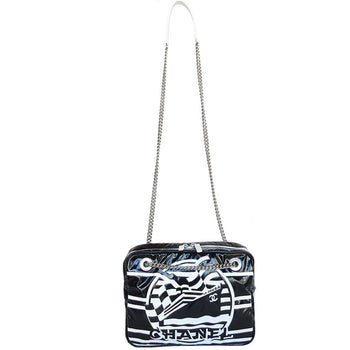 Chanel Shoulder Bag Enamel Black White Silver