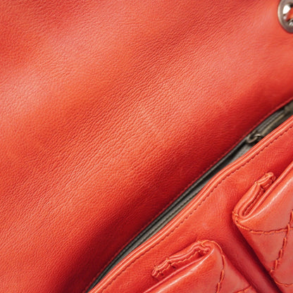 Chanel Shoulder Bag Wild Stitch W Chain Leather Red