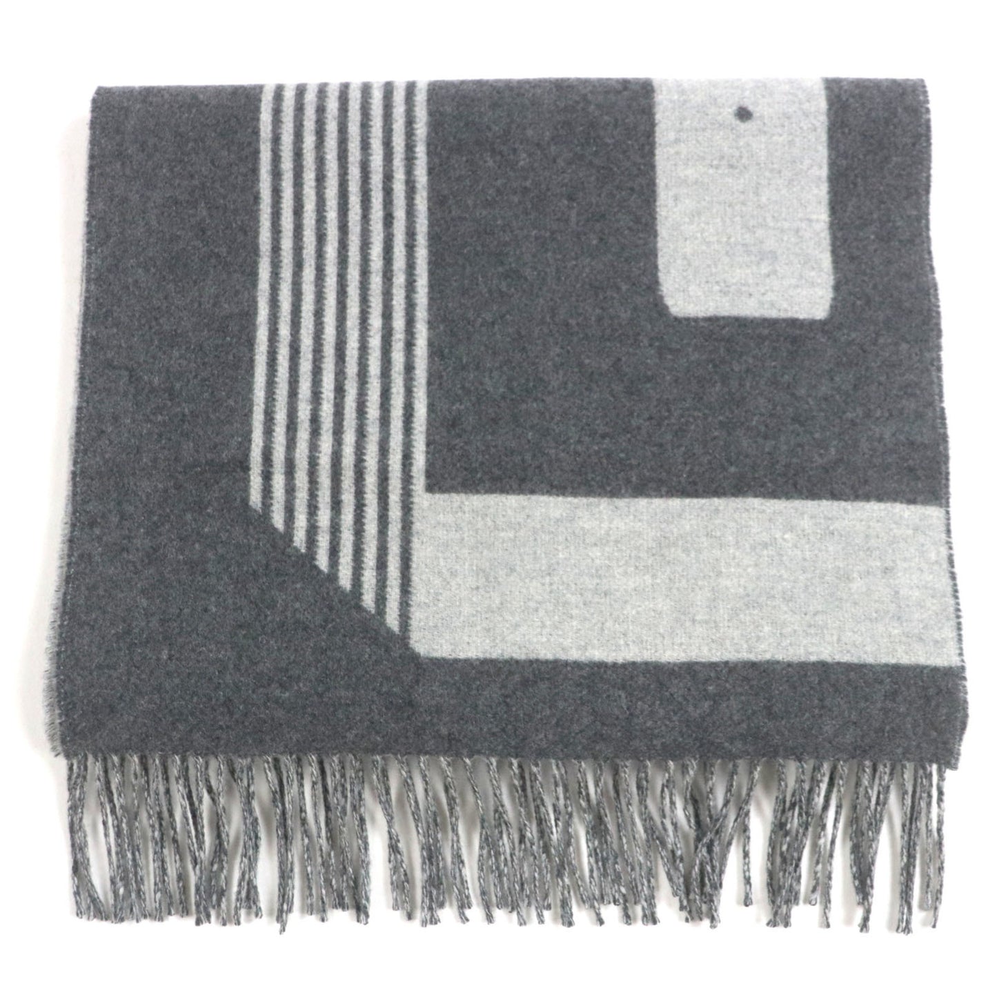 Hermes Sangle Boucle 100% Cashmere Antogracito Gris Clair Fringed Scarf