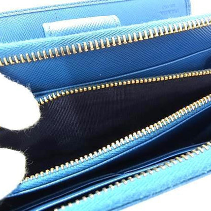 Prada Prada Wallet 1M1348 Blue Saffiano Leather Round Bifold Long