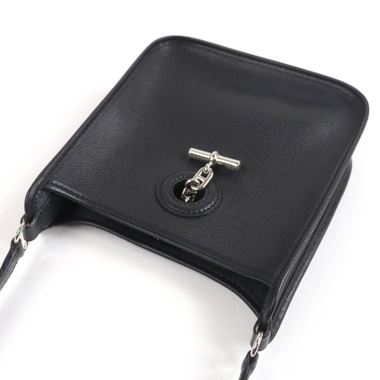 Hermes Vespa Tpm Shoulder Bag In Black With Epsom Leather And Silver Hardware