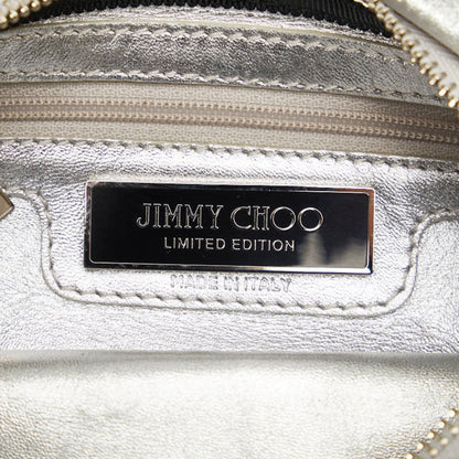 Jimmy Choo Crocodile Embossed Chain One Shoulder Bag Silver Black Leather Metal