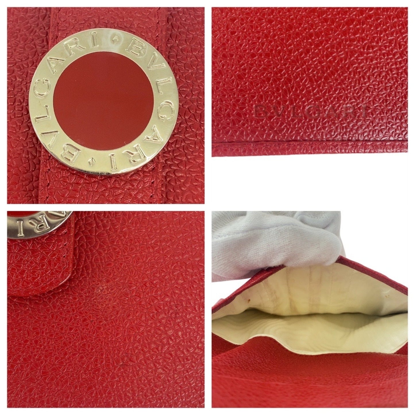 Bvlgari Colore Red Leather Long Wallet With Silver Hardware
