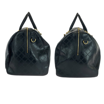 Versace Vintage Sunburst Black Gold Hardware Leather Boston Bag Handbag