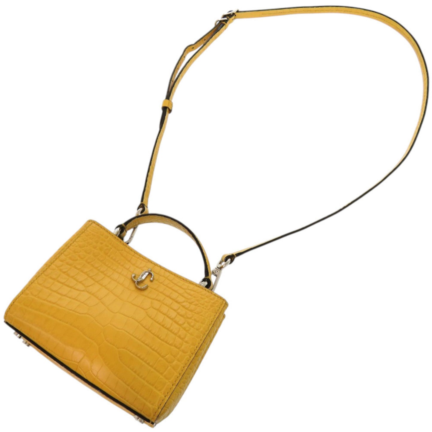 Jimmy Choo 2-Way Varenne Crocodile-Embossed Patent Leather Yellow Handbag 0542 Jimmy Choo
