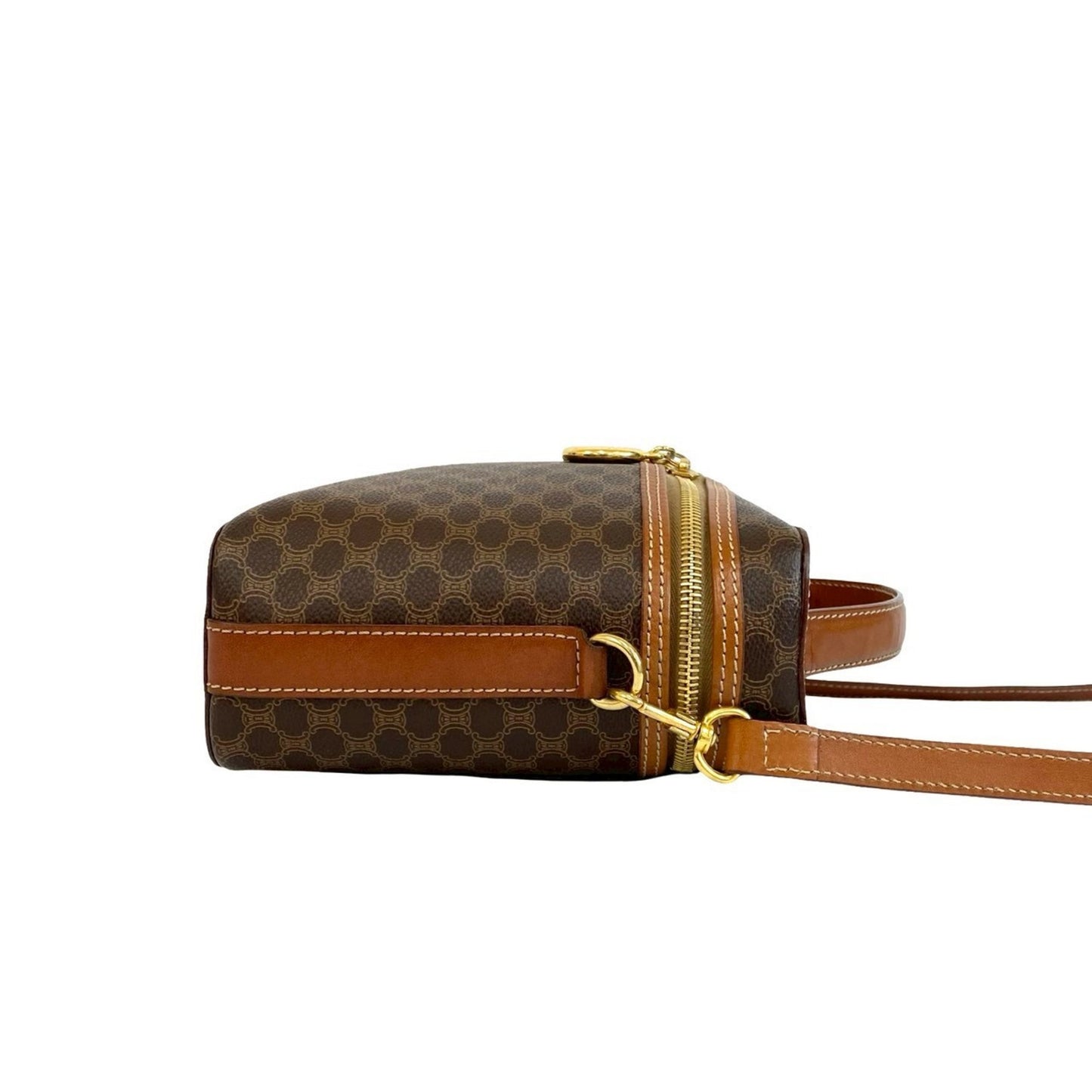 Celine Macadam Blason Triomphe Pattern Circle Logo Leather 2-Way Handbag/Shoulder Bag Brown 56170