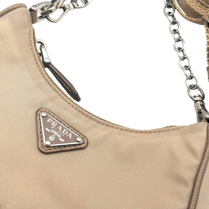 Prada Prada Mini Nylon Shoulder Bag In Beige