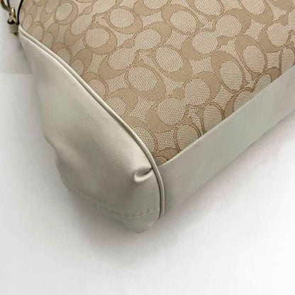 Coach Tote Bag Ec-23009 White Cream Signature F27579 Leather Canvas Coach Genuine