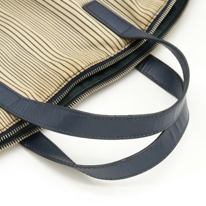 Prada Prada Tote Bag Handbag Shoulder Stripe Canvas Leather Beige Purchased At A Domestic Outlet