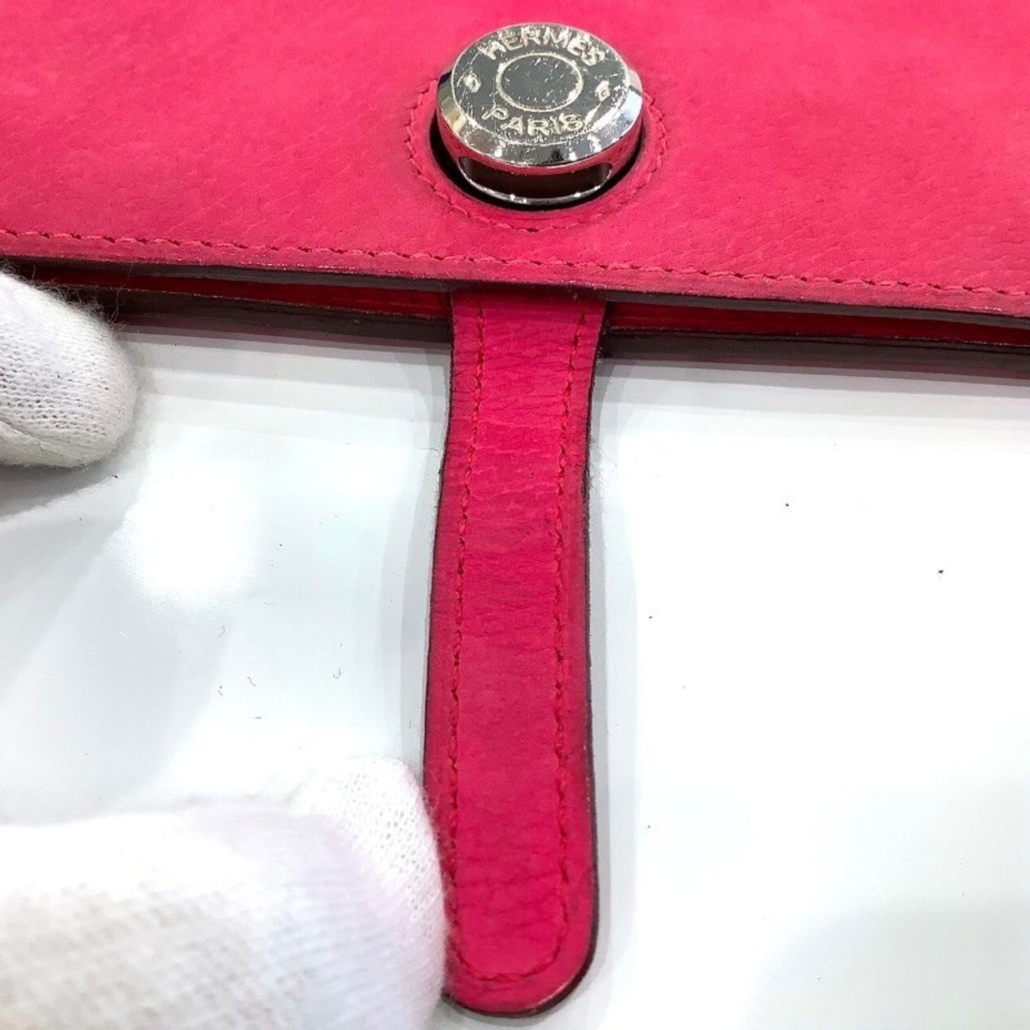 Herms Dogon Gm Rose Shocking Wallet (Missing Coin Purse)