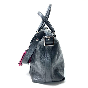 Coach 21140 Textured Legacy Bag Shoulder Bag Charcoal Gray Gray Fuchsia Pink