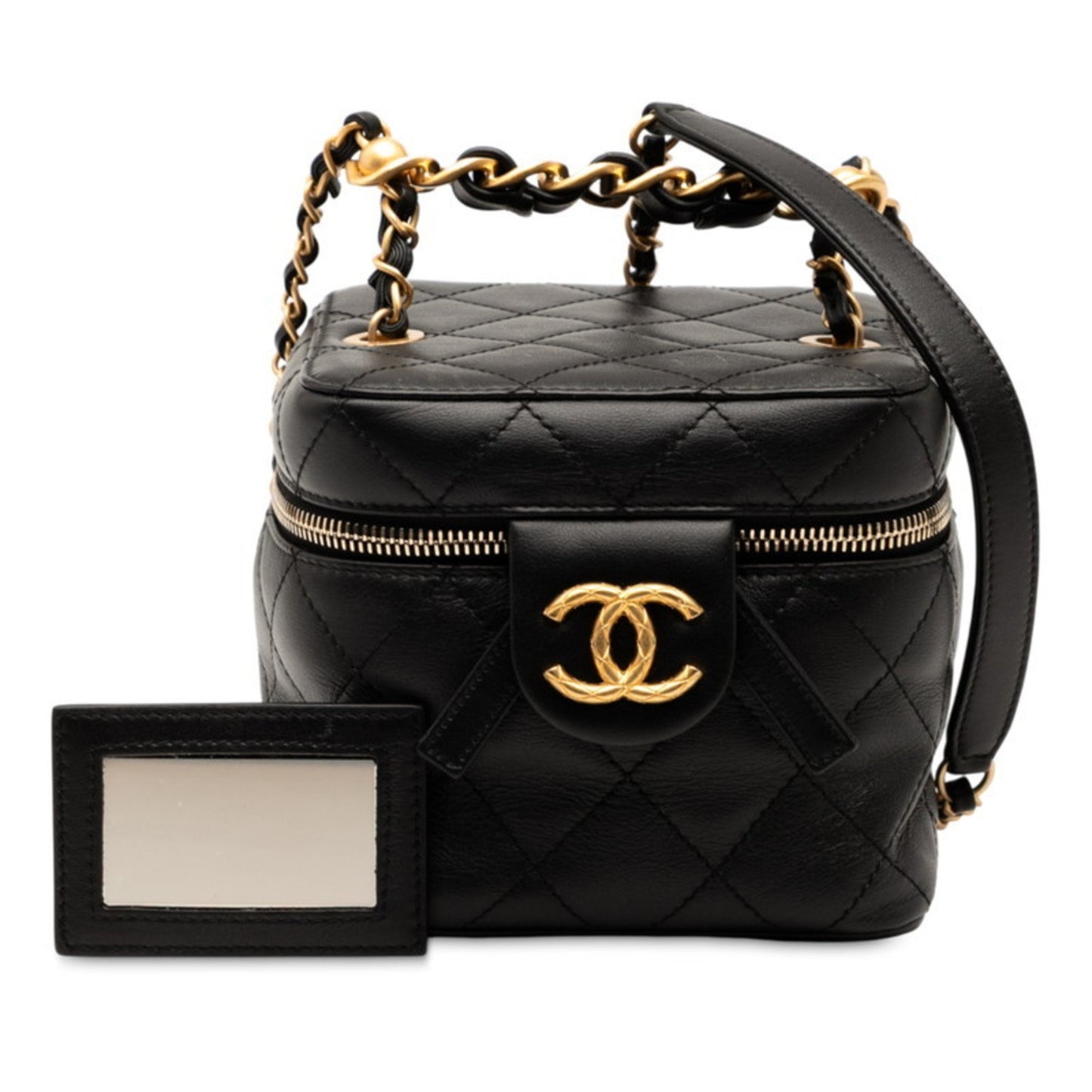 Chanel Coco Mark Matelasse Chain Shoulder Bag Vanity Black Lambskin