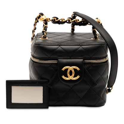 Chanel Coco Mark Matelasse Chain Shoulder Bag Vanity Black Lambskin