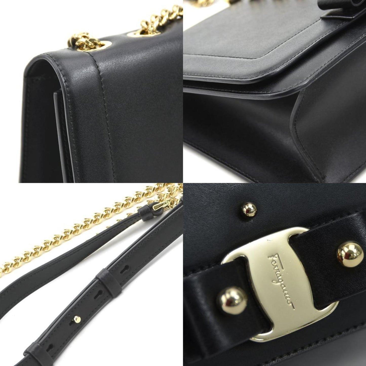 Salvatore Ferragamo Shoulder Bag Vara Ribbon Leather Black